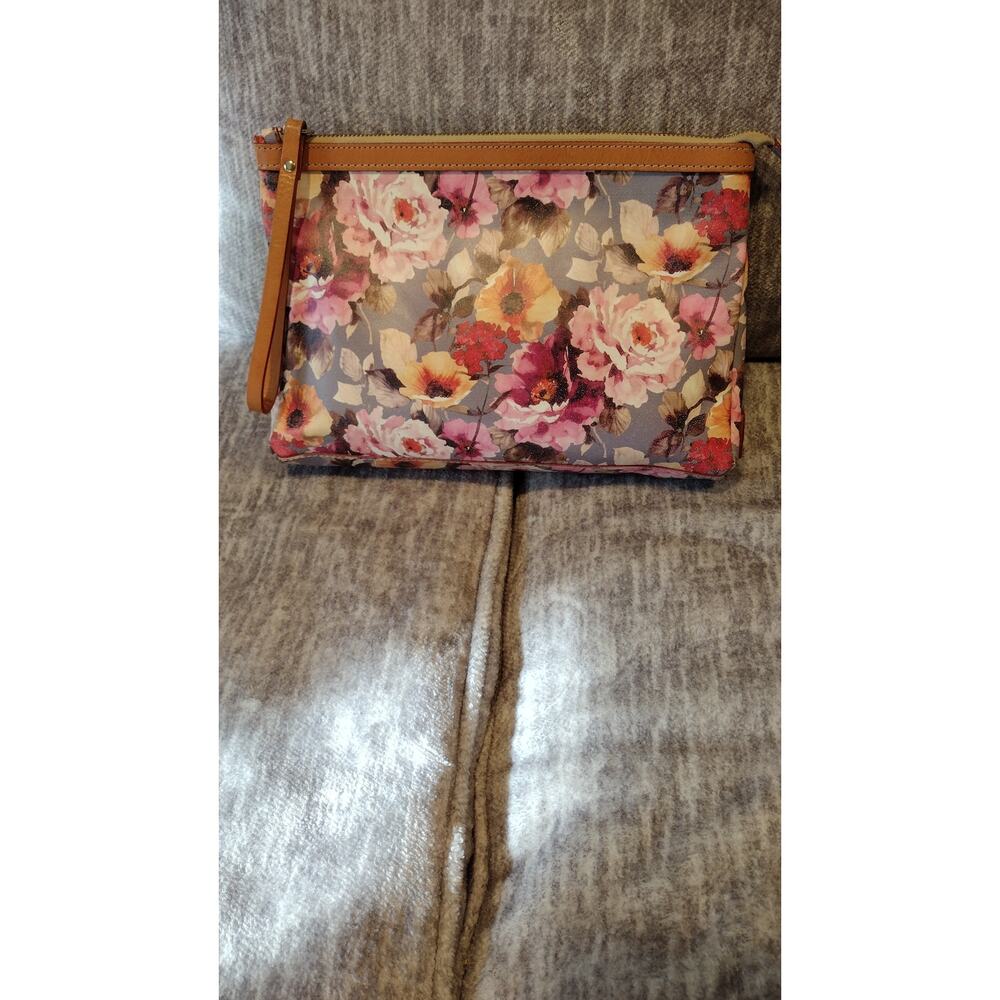 Cavalcanti Italian Leather Floral Wristlet Clutch Large 12 X 8 Multicolor
